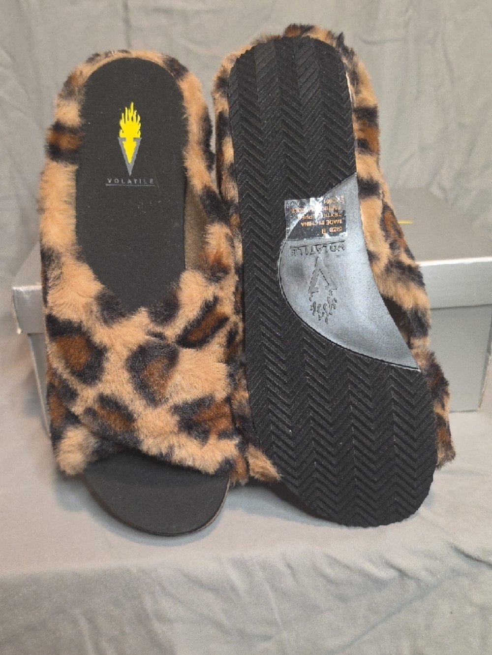 Volatile Faux Fur Leopard Slide Sandals NWOT - Picture 3 of 4
